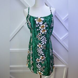Vintage Royal Creations Hawaiian Sundress Green Floral Hibiscus Print Size Large